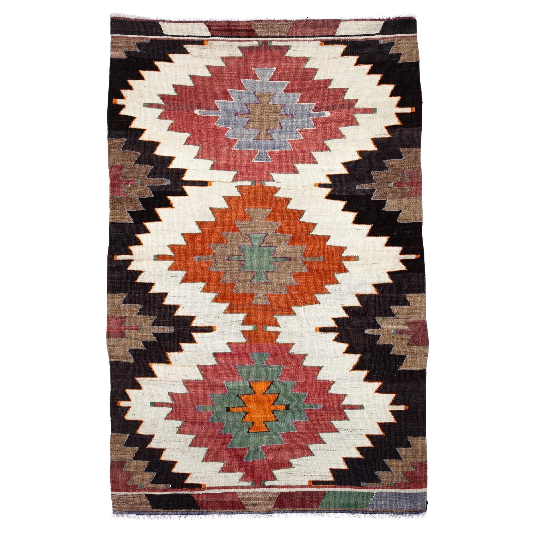 Tappeto turco semi antico Vintage tessuto a mano in lana Rug & Kilim dell'Anatolia centrale