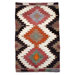 Tappeto turco semi antico Vintage tessuto a mano in lana Rug & Kilim dell'Anatolia centrale