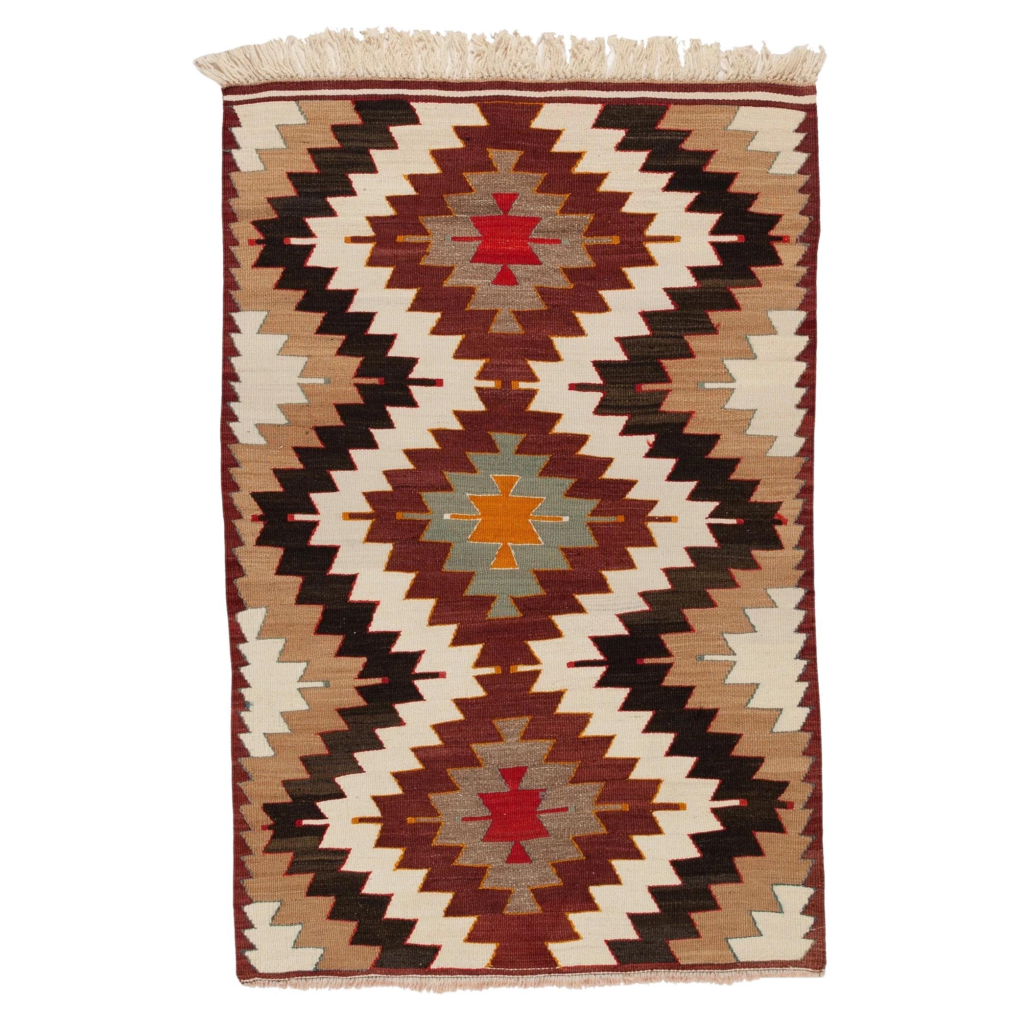 Tappeto turco semi antico Vintage tessuto a mano in lana Rug & Kilim dell'Anatolia centrale