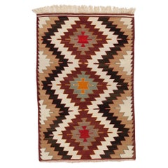 Tappeto turco semi antico Vintage tessuto a mano in lana Rug & Kilim dell'Anatolia centrale