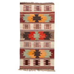 Semi Old Vintage Handwoven Wool Mut Kilim Central Anatolian Rug Turkish Carpet