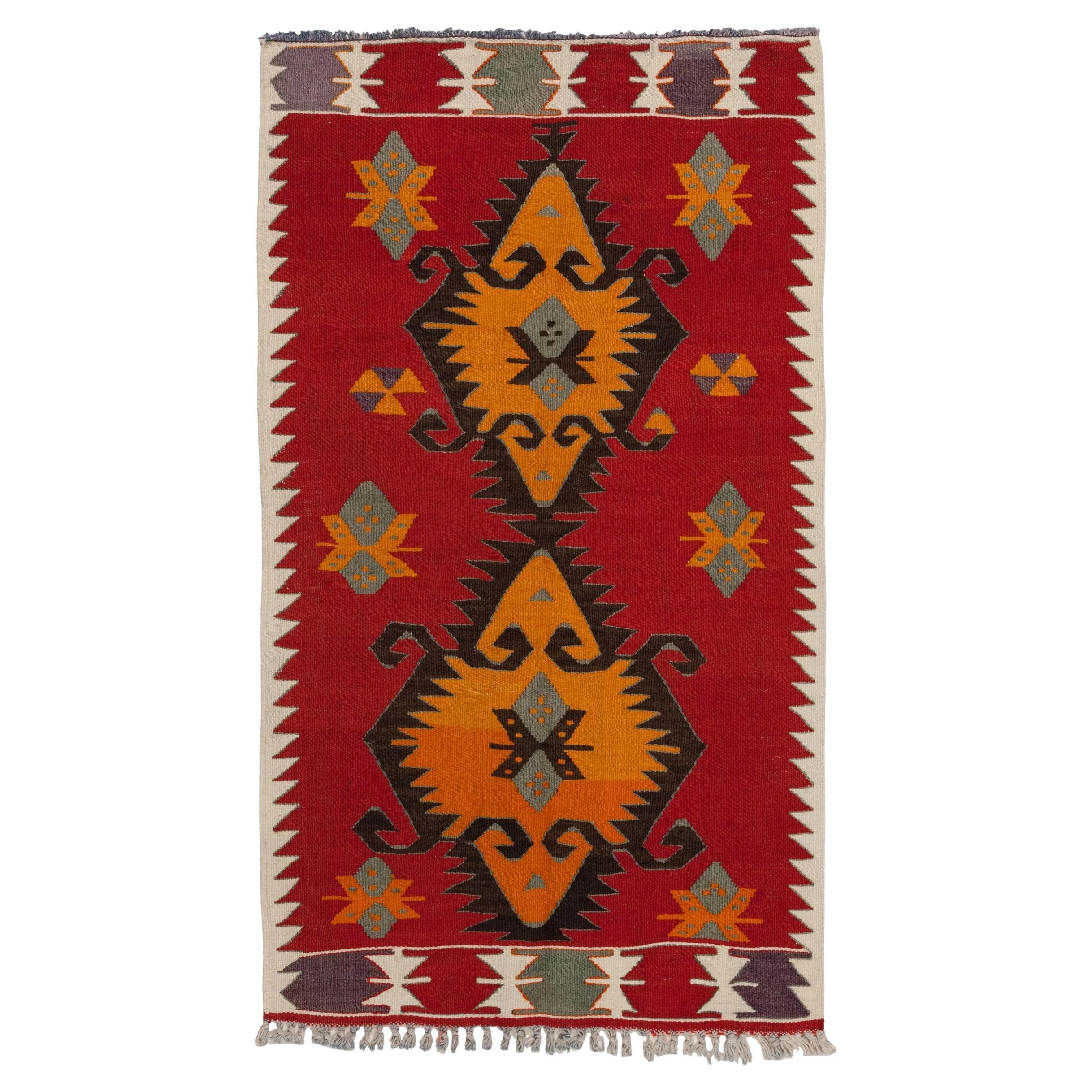 Semi Old Vintage Alfombra Tejida a Mano de Lana Mut Kilim Anatolia Central Alfombra Turca en venta