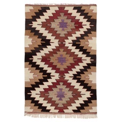 Semi Old Vintage Alfombra Tejida a Mano de Lana Mut Kilim Anatolia Central Alfombra Turca