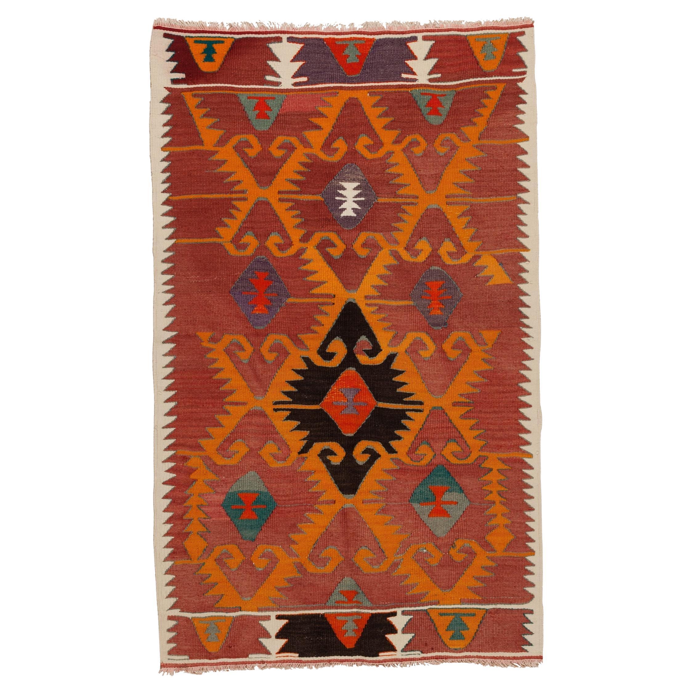 Tappeto turco semi antico Vintage tessuto a mano in lana Rug & Kilim dell'Anatolia centrale