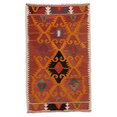 Tappeto turco semi antico Vintage tessuto a mano in lana Rug & Kilim dell'Anatolia centrale