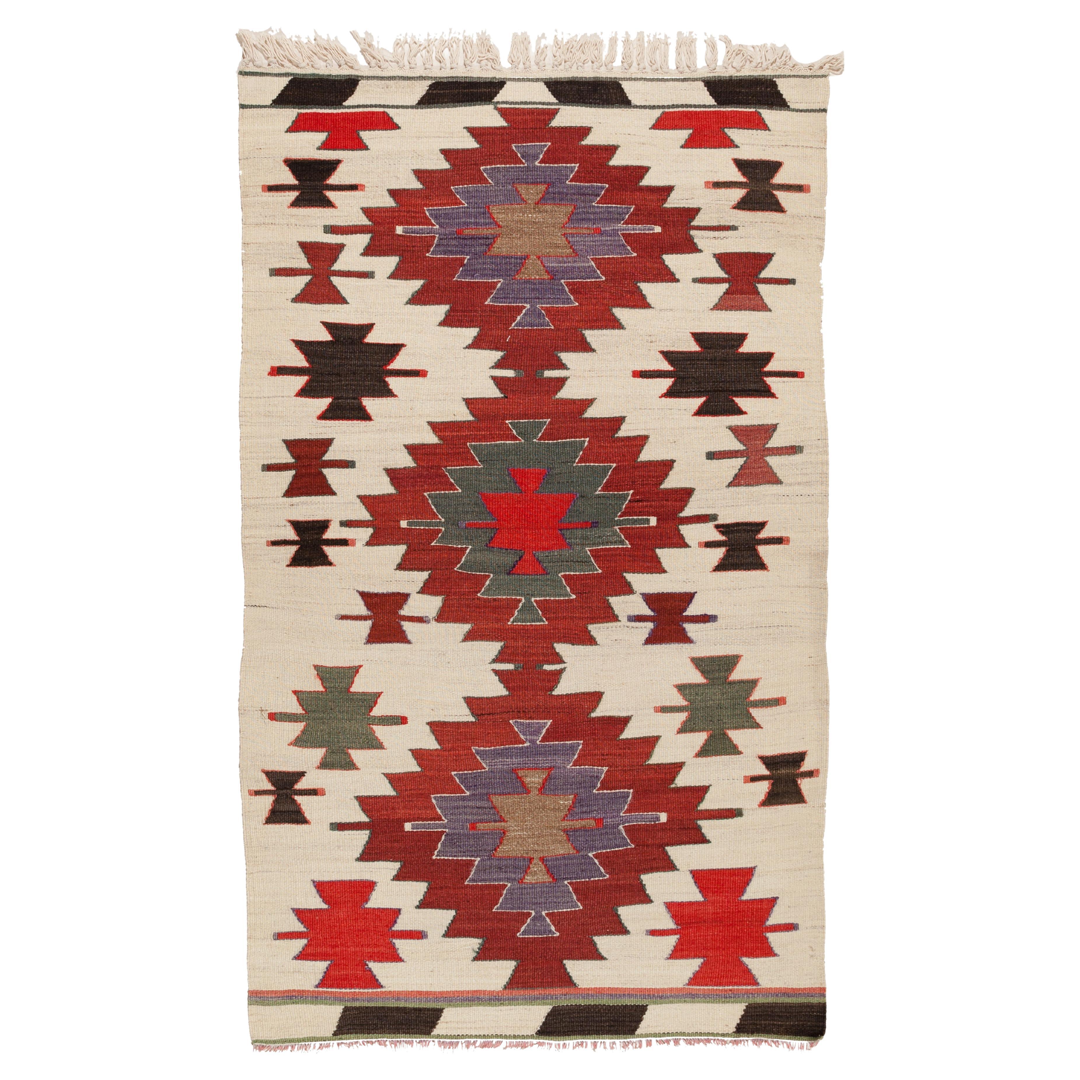 Semi Old Vintage Handgewebter Mut Kilim Zentral Anatolischer Teppich Türkischer Teppich aus Wolle