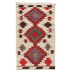 Semi Old Vintage Alfombra Tejida a Mano de Lana Mut Kilim Anatolia Central Alfombra Turca