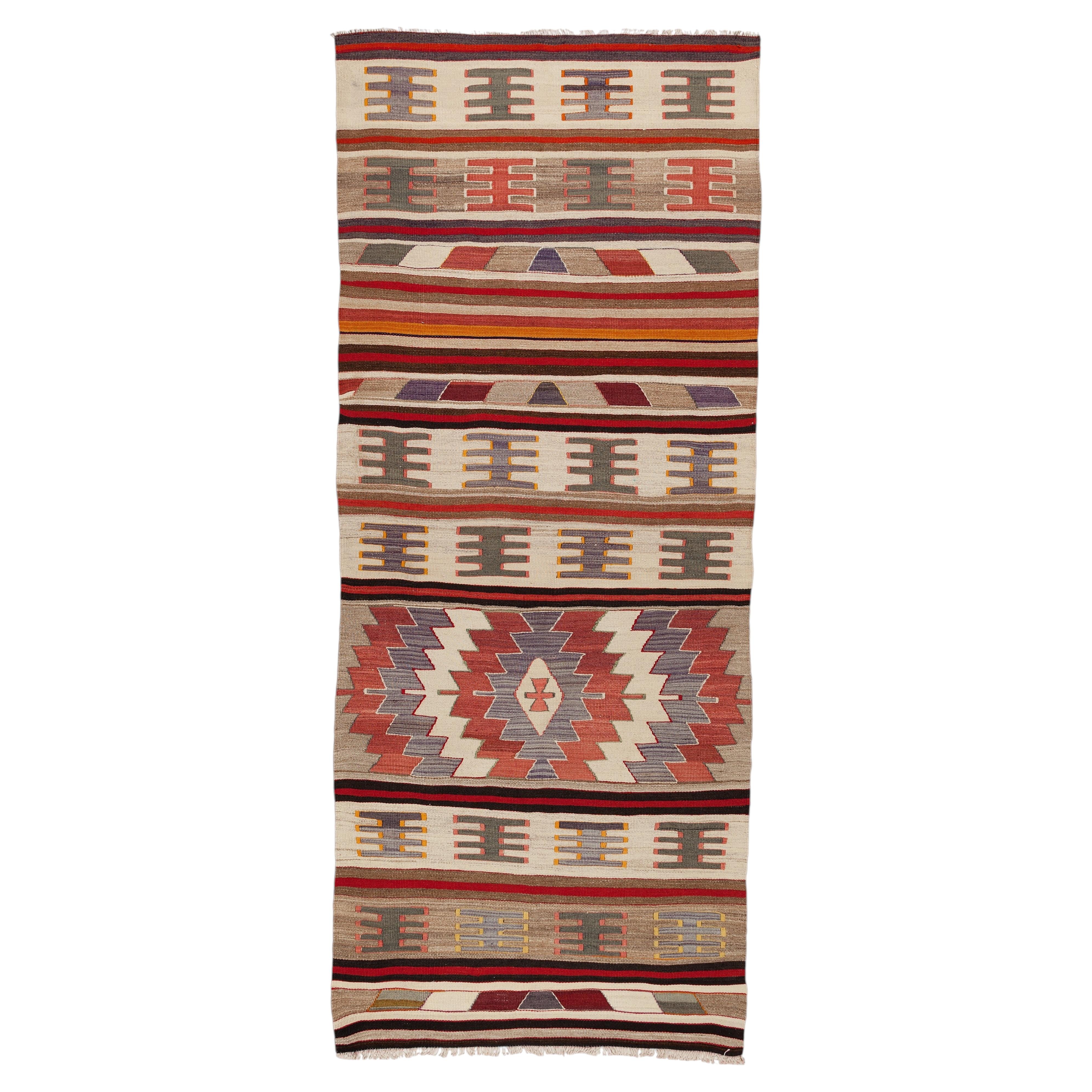 Semi Old Vintage Handwoven Wool Mut Kilim Central Anatolian Rug Turkish Carpet For Sale