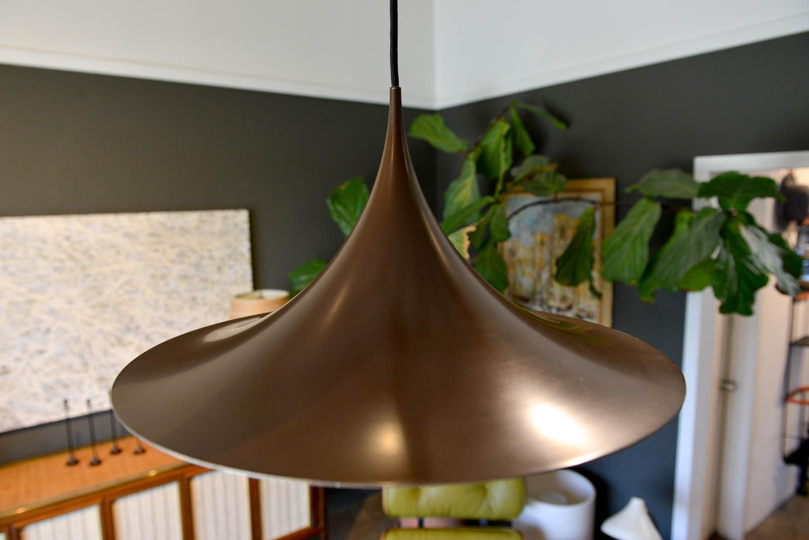 Danish Semi Pendant Enameled Metal Light by Torsten Thorup & Claus Bonderup