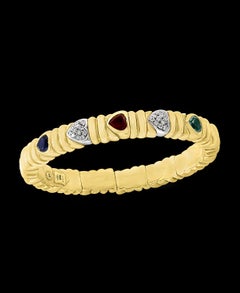 Semi Precious and Diamond Cuff Bangle Bracelet in 18 Karat Yellow Gold