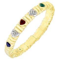 Semi Precious and Diamond Cuff Bangle Bracelet in 18 Karat Yellow Gold