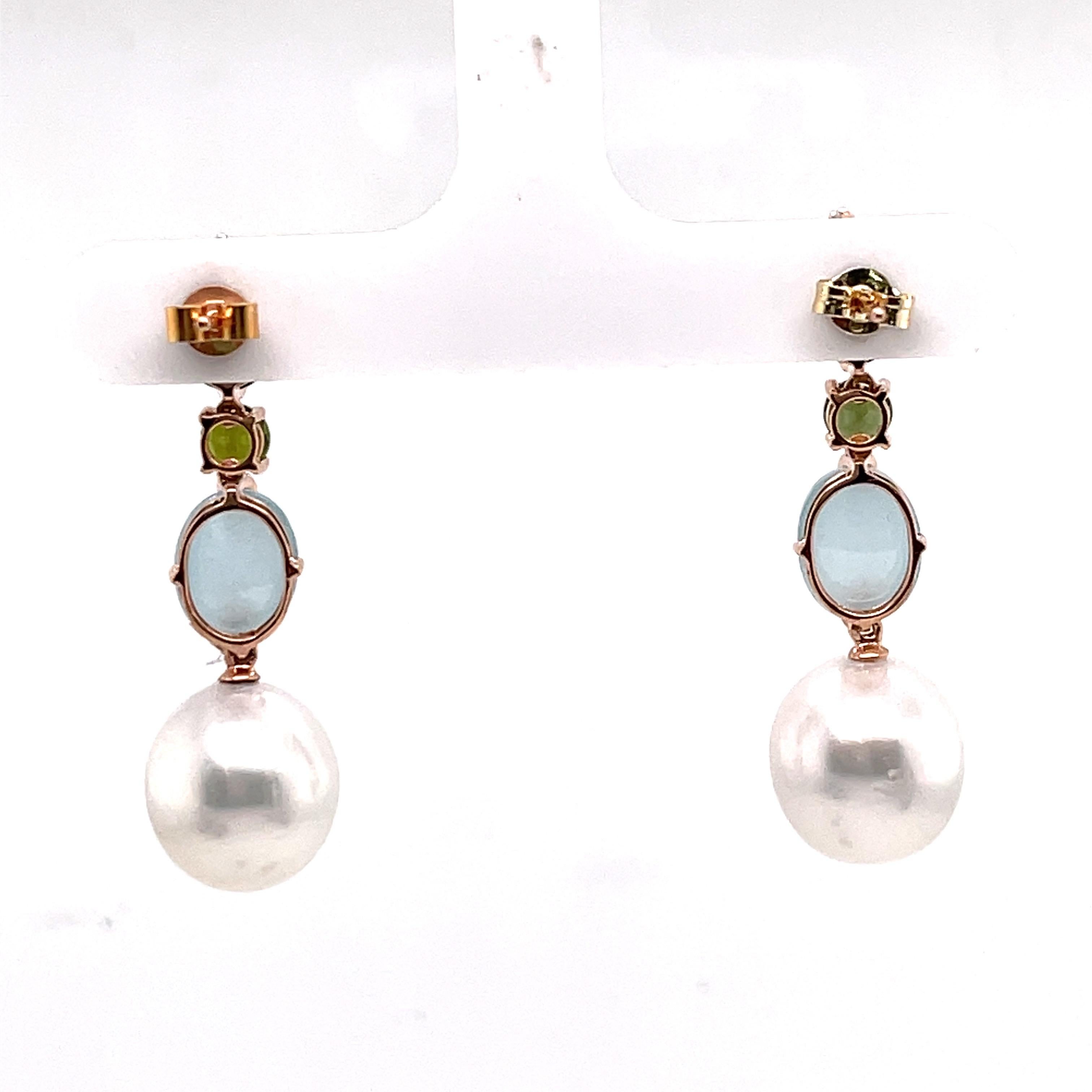 Semi-Precious and South Sea Earrings 18K Rose Gold In New Condition For Sale In New York, NY