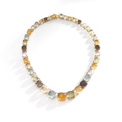 Semi Precious Cabochon Stones Graduated Yellow Gold 18 K Necklace