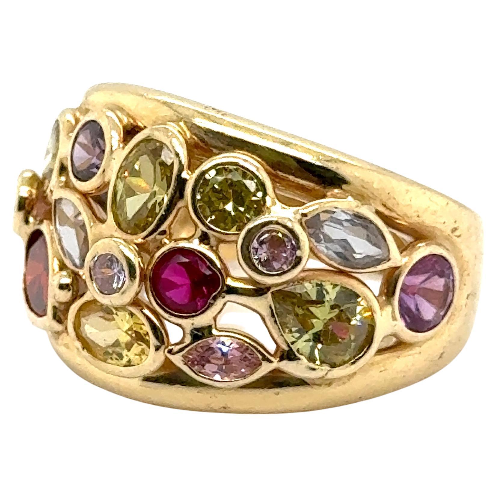 Halbedelstein Bombe Ring 14k Gelbgold Italienisch gemacht (Gemischter Schliff)