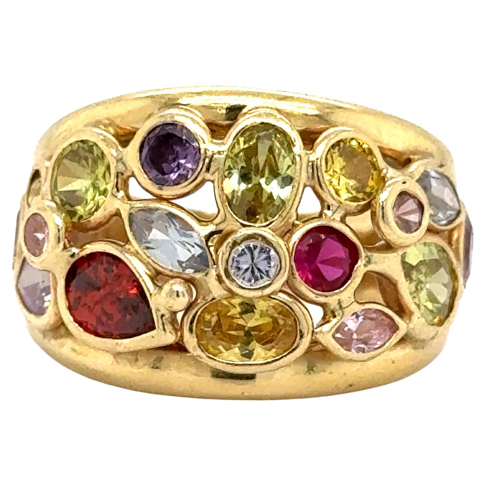 Halbedelstein Bombe Ring 14k Gelbgold Italienisch gemacht 1