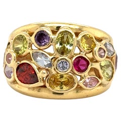 Semi-Precious Gemstone Bombe Ring 14k Yellow Gold Italian Made
