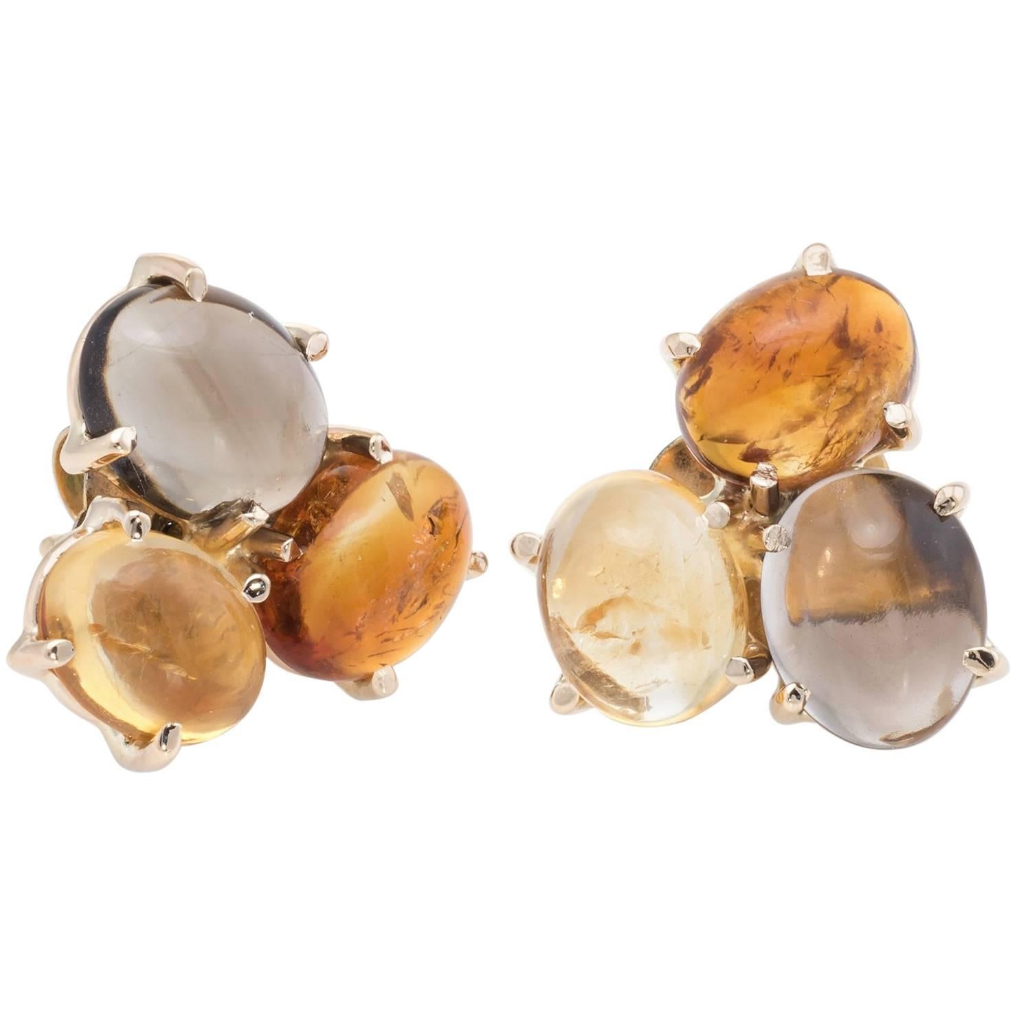Semi Precious Gemstone Cluster Earrings 