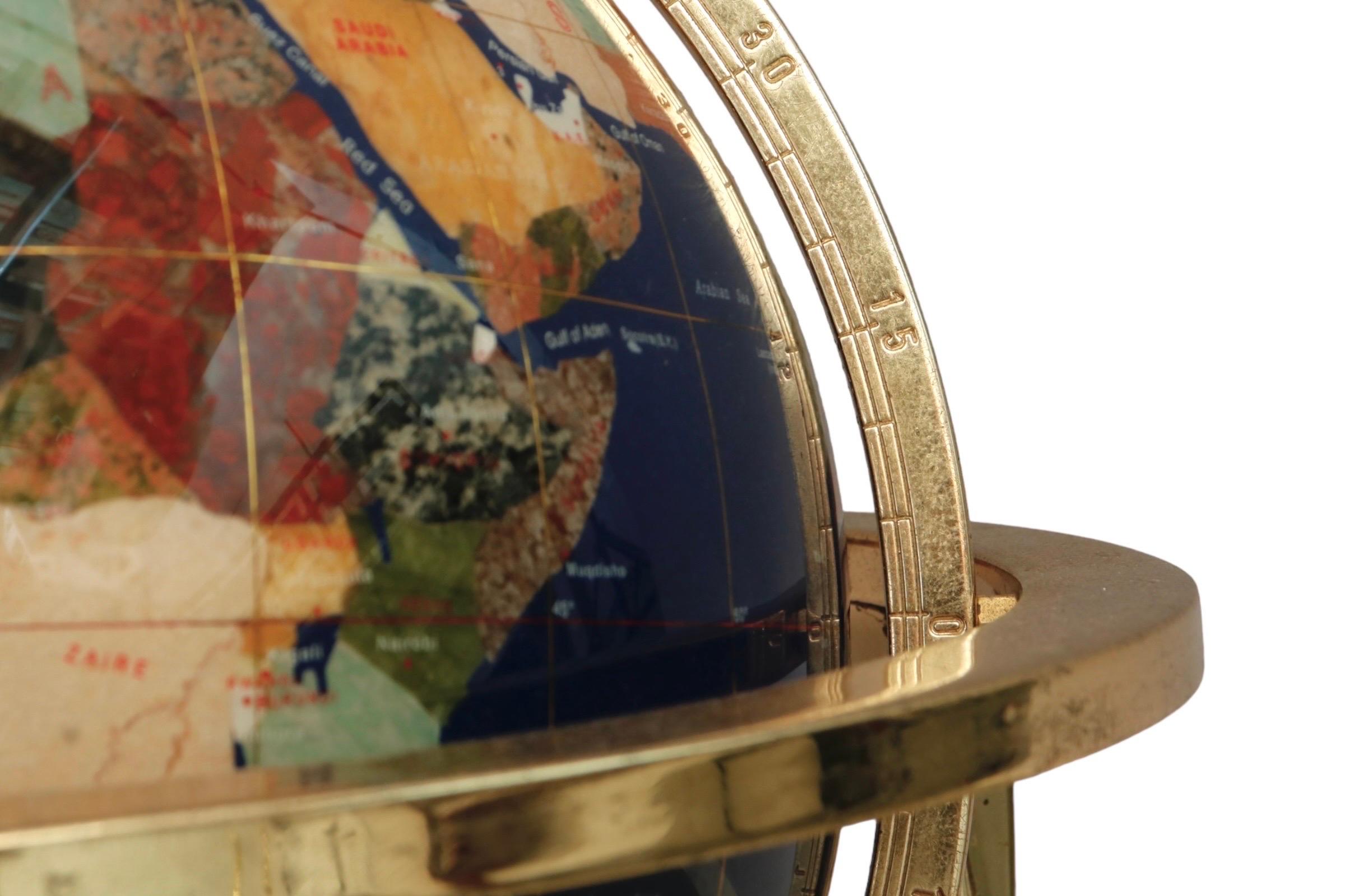 Semi-Precious Gemstone Desk Globe In Good Condition In Bradenton, FL