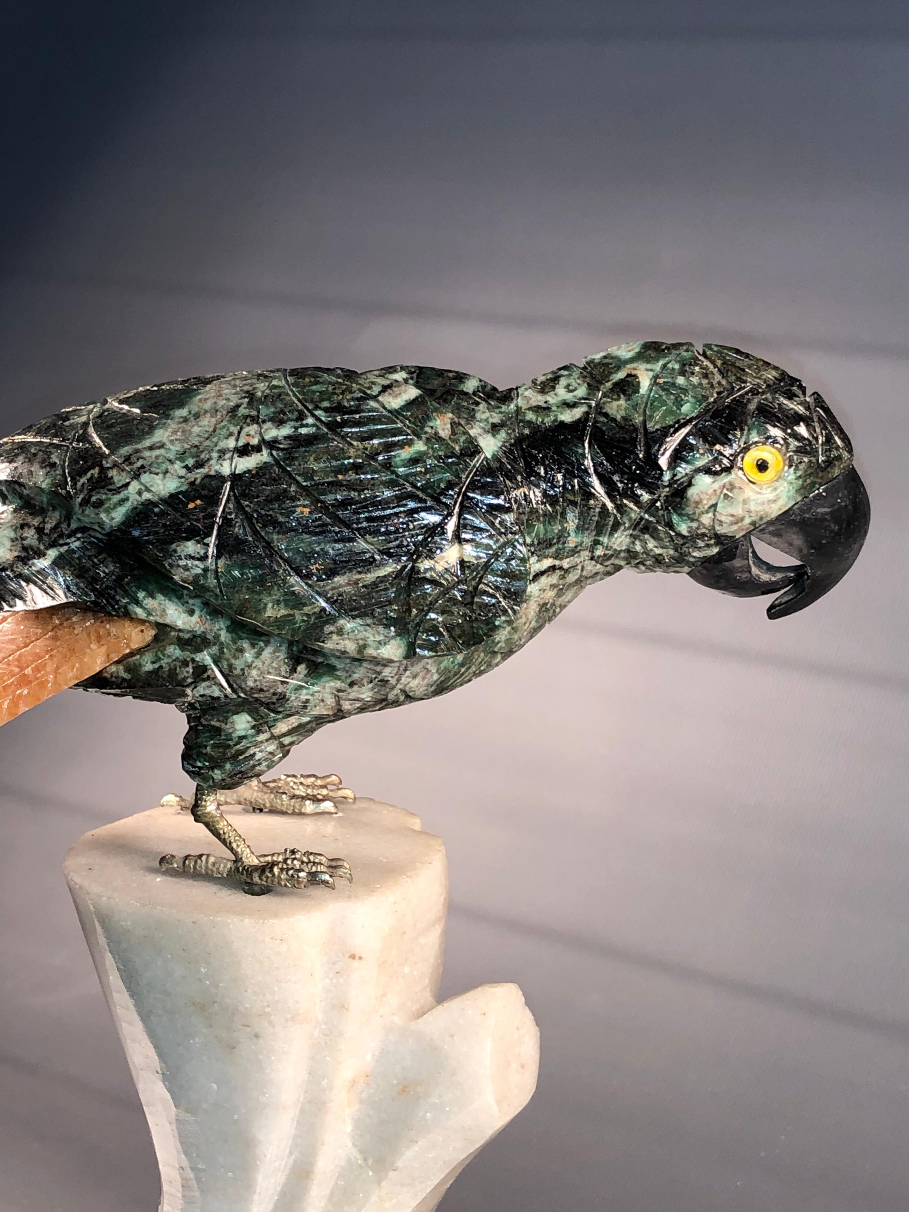 Mid-Century Modern Semi Precious Gemstone Figurine Decorative Small Parrot Bird SALE 
