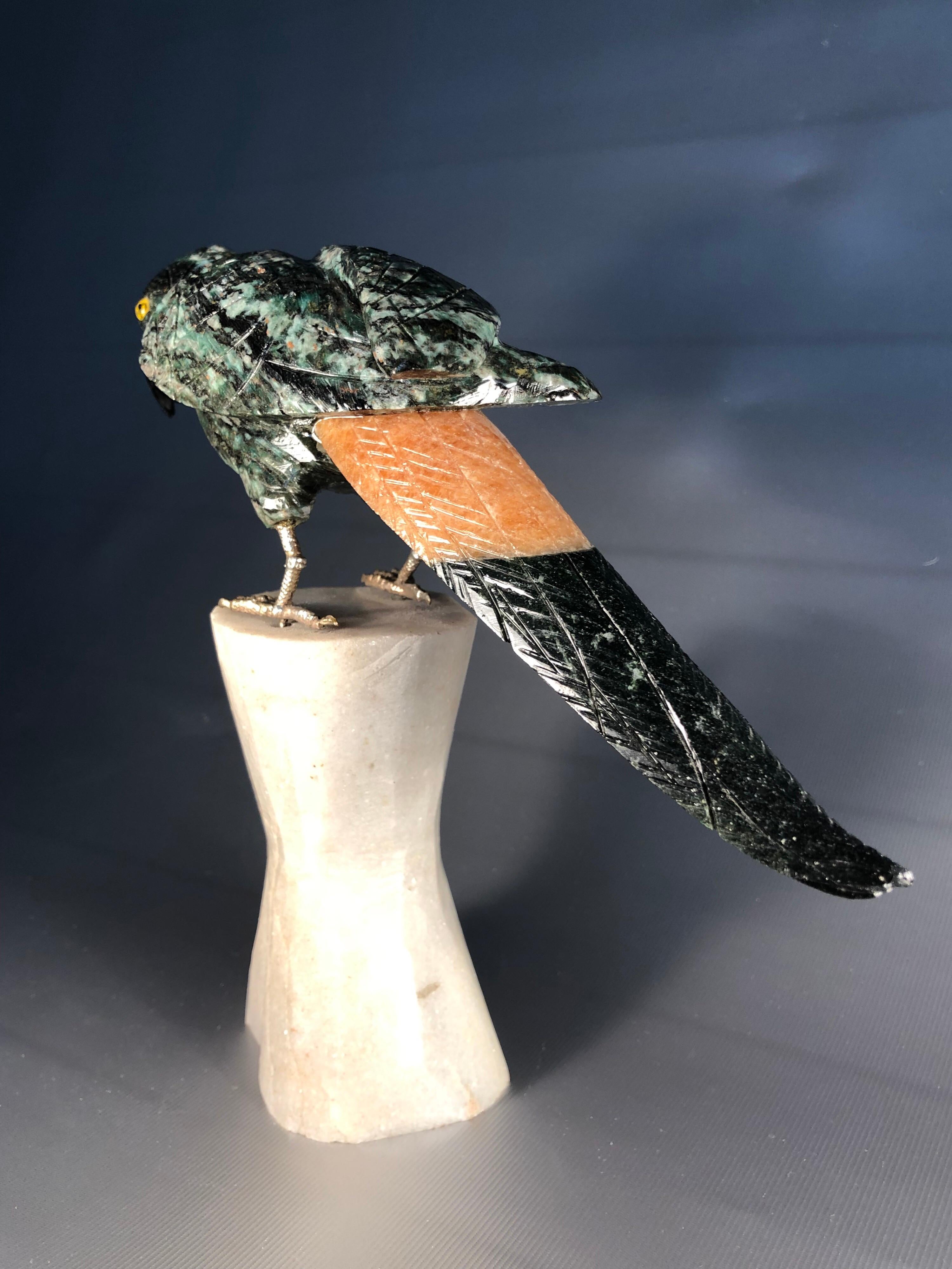 Unknown Semi Precious Gemstone Figurine Decorative Small Parrot Bird SALE 