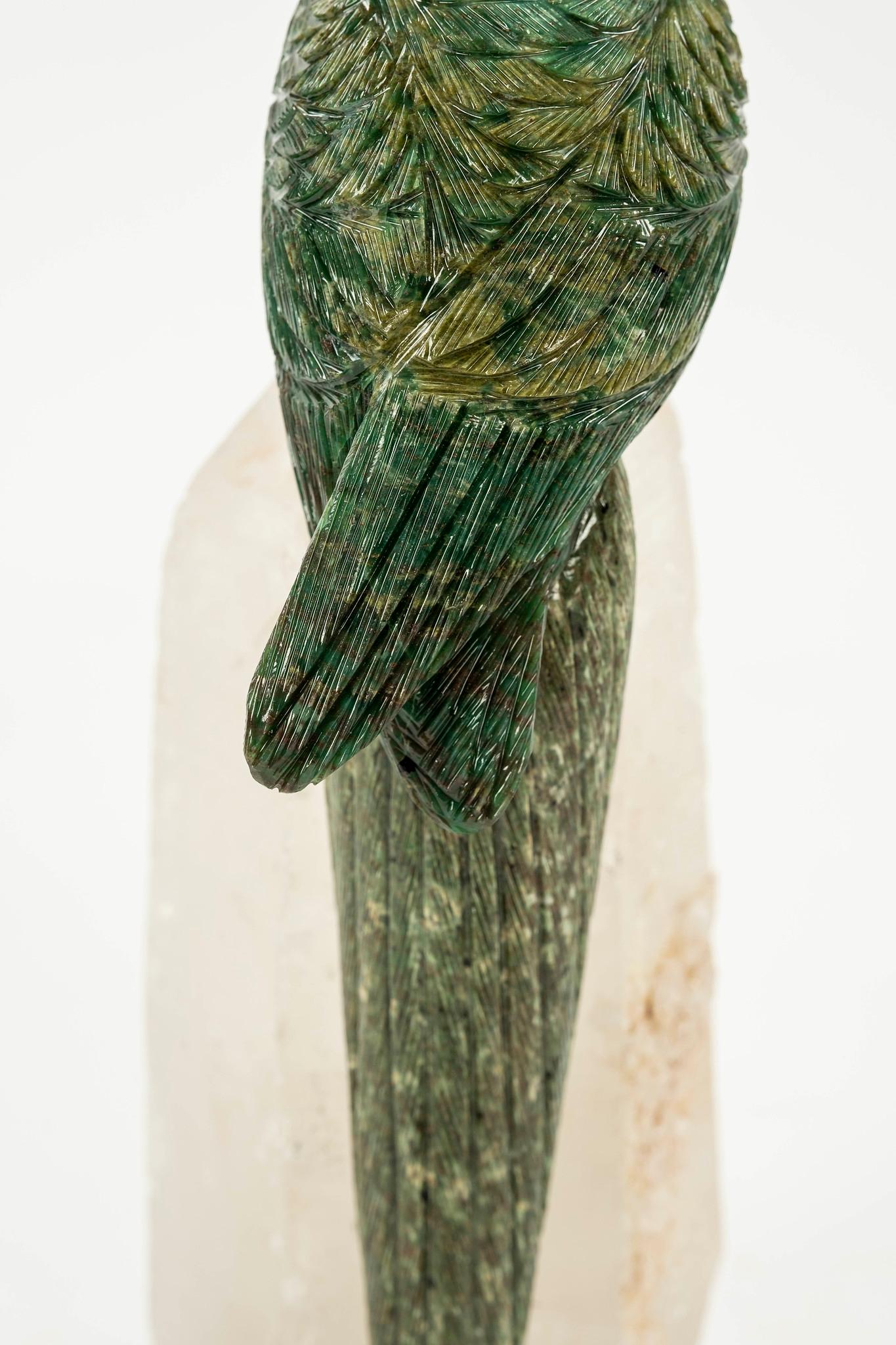 Semi-Precious Gemstone Macaw Bird on Rock Quartz 1