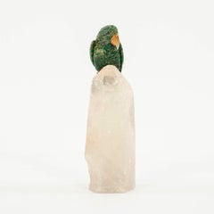 Semi-Precious Gemstone Macaw Bird on Rock Quartz