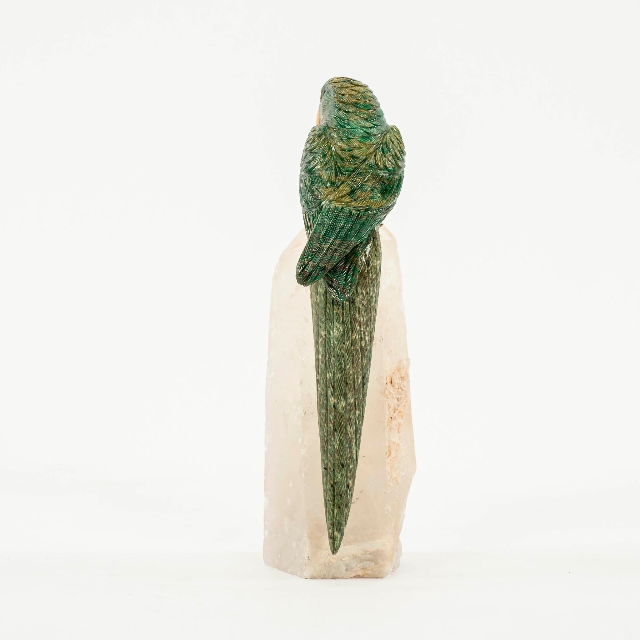 Brazilian Semi-Precious Gemstone Macaw Bird on Rock Quartz