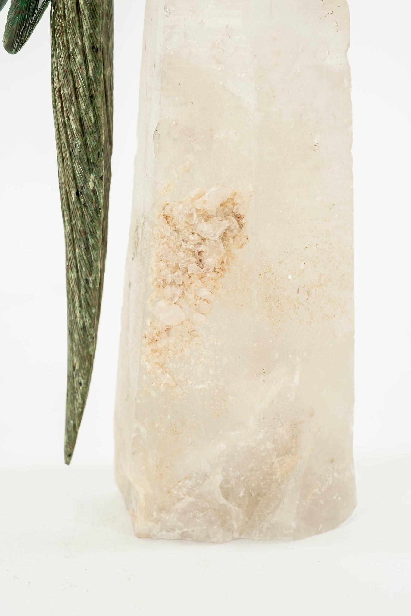 Agate Semi-Precious Gemstone Macaw Bird on Rock Quartz