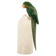 Semi-Precious Gemstone Macaw Bird on Rock Quartz