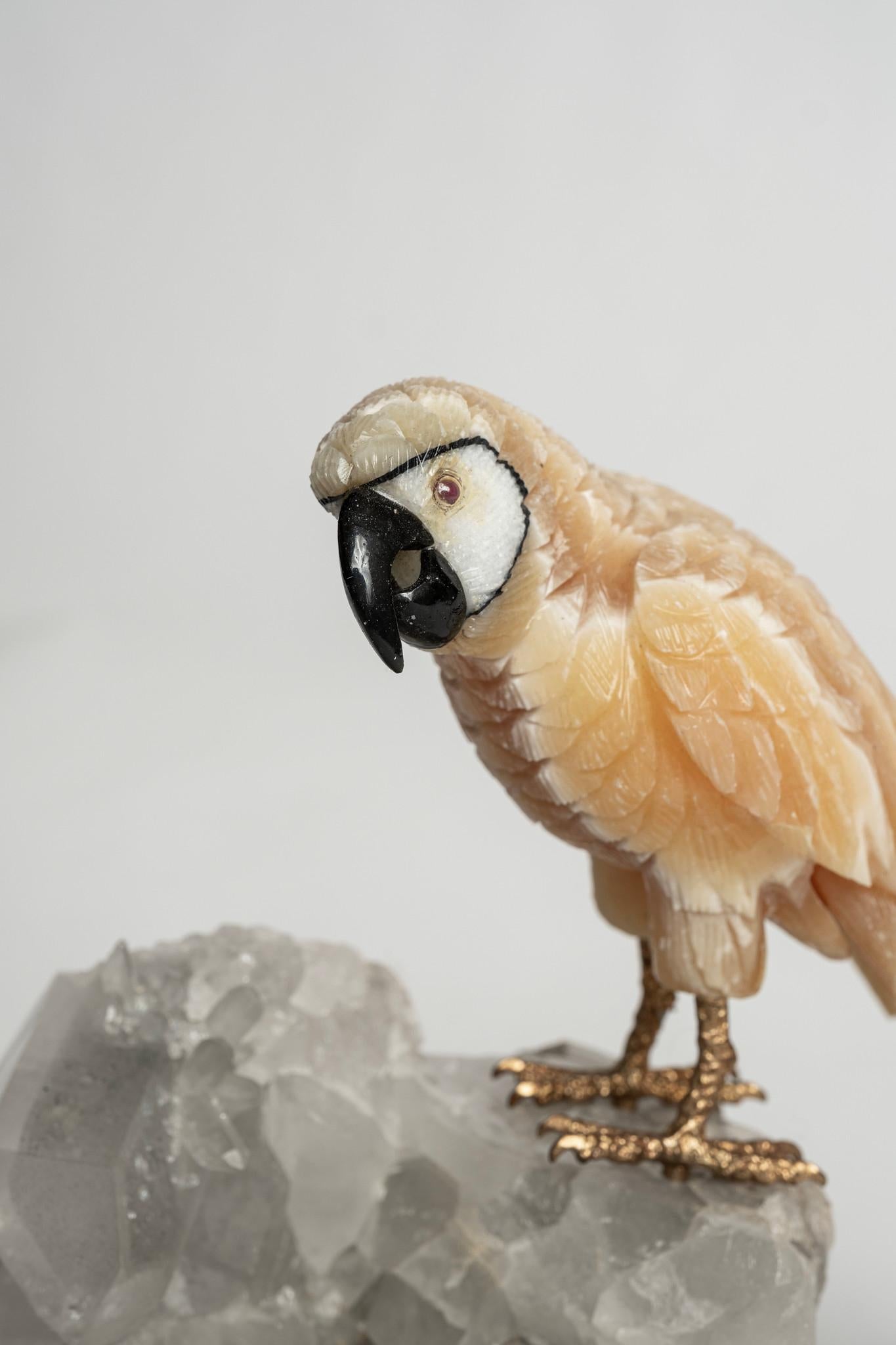 Halbedelstein-Cluster mit Papagei auf Felsquarz-Cluster 2496 im Zustand „Neu“ im Angebot in Houston, TX