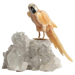 Semi Precious Gemstone Parrot on Rock Quartz Cluster 2496