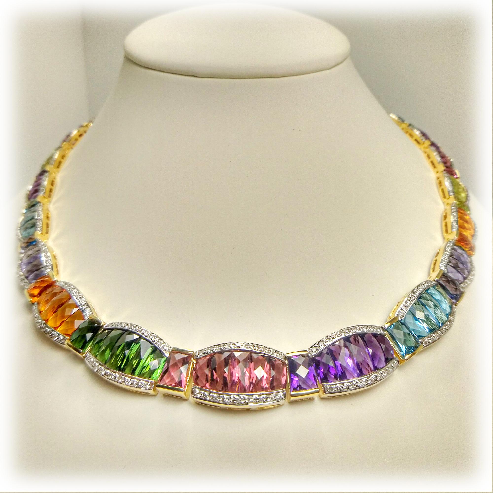 Multi Color Gemstones Yellow Gold Necklace 8