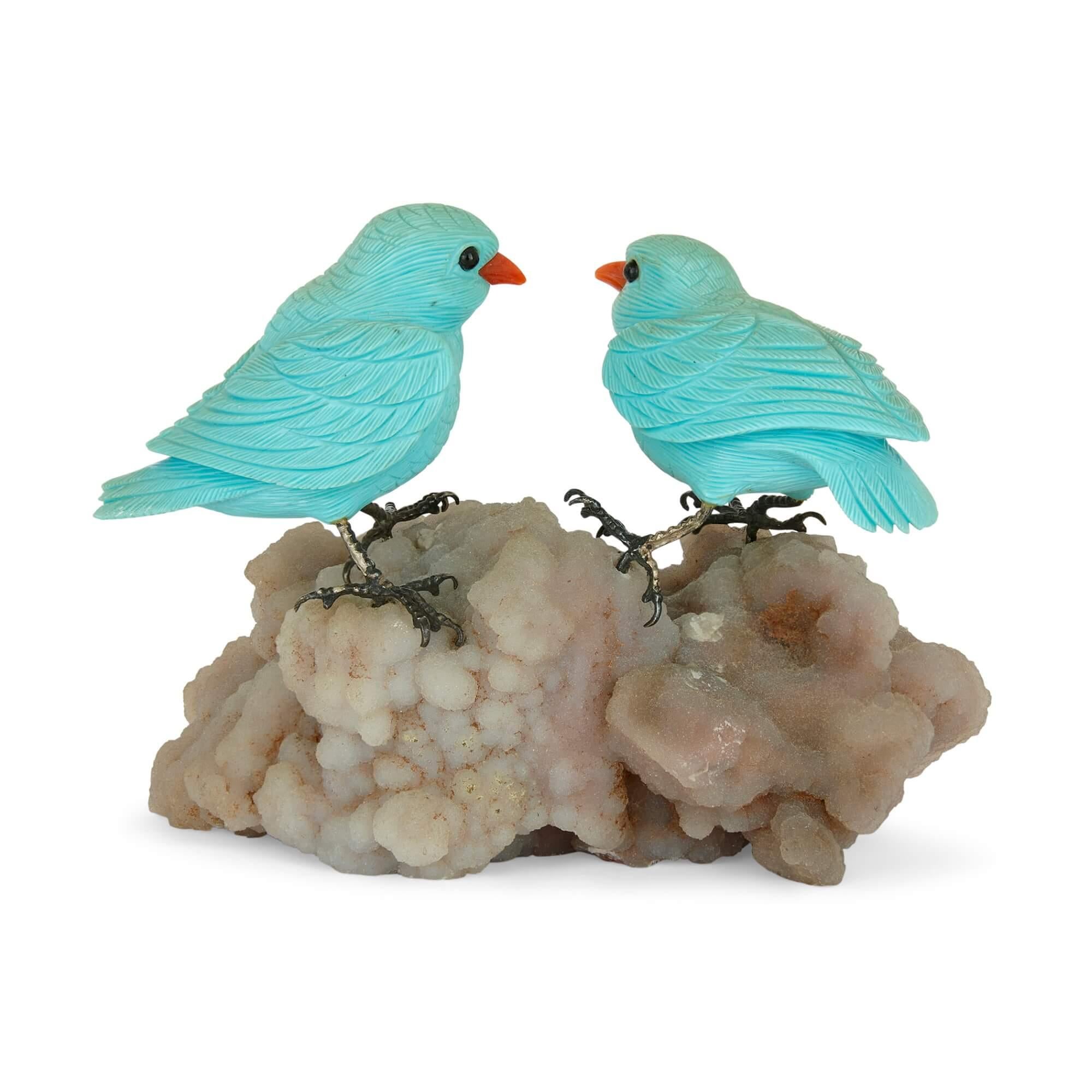 Cast Semi-Precious Stone and Silver Bird Model  For Sale