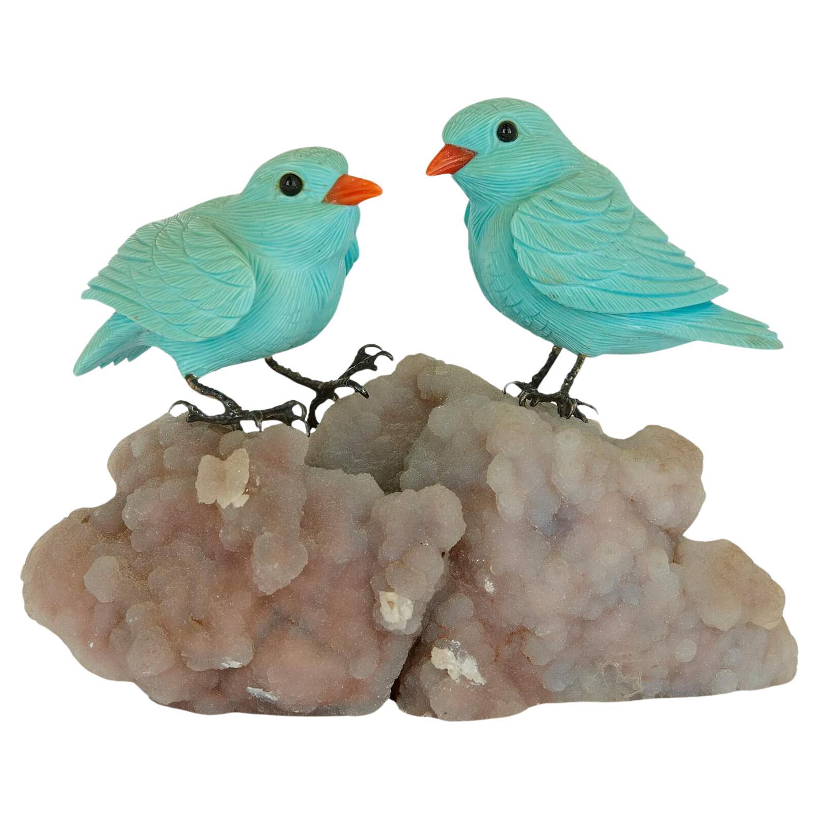 Semi-Precious Stone and Silver Bird Model  For Sale