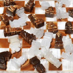 Semi Precious Stone Chess Set in Brown and Cream with Hand Carved Game Pieces
