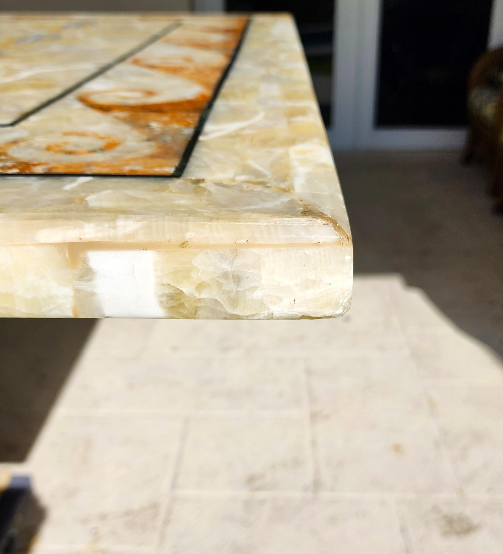 Semi Precious Stone Dining Table Inlaid Orcas Fish Custom Made For Sale 10