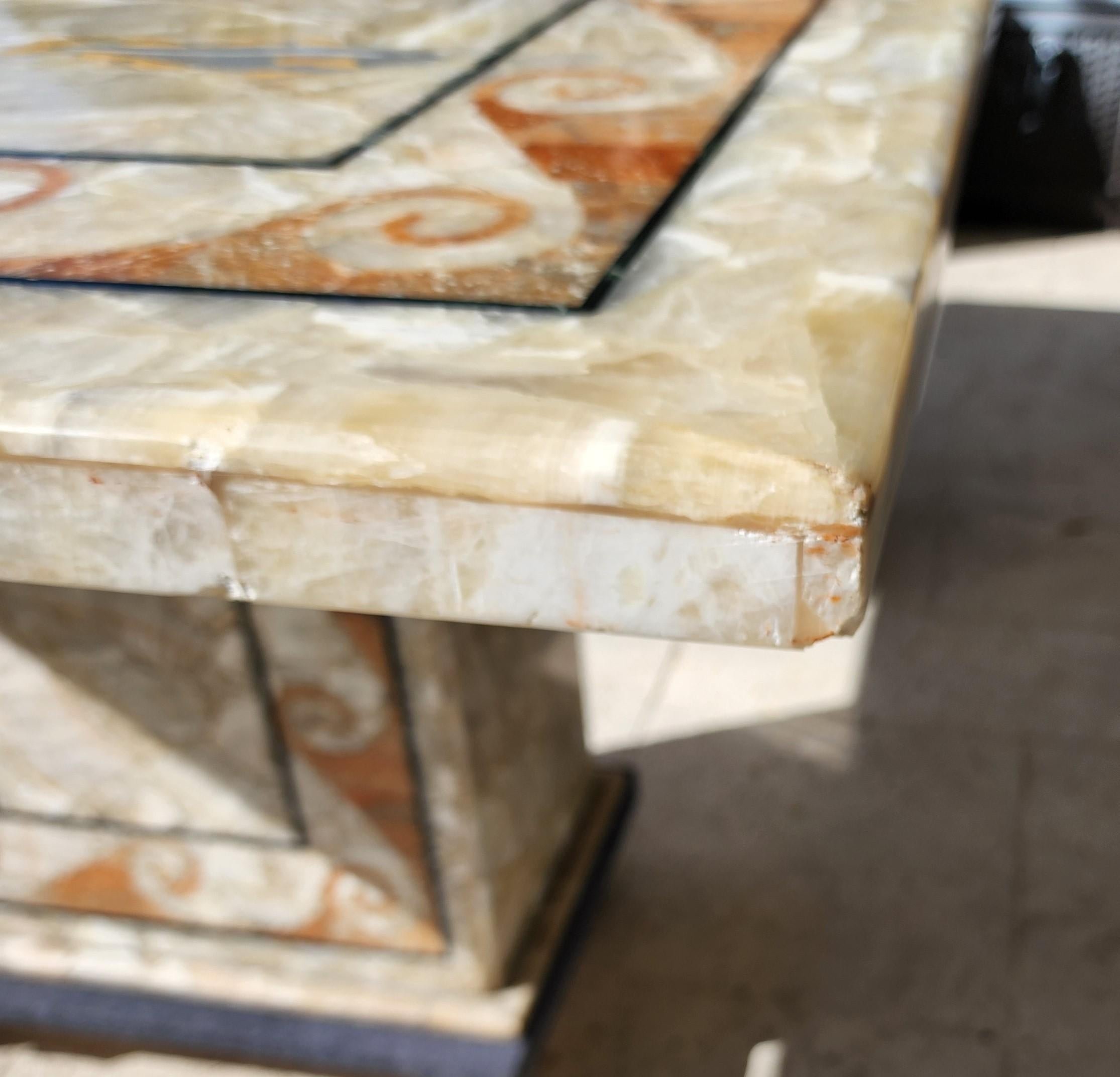 Semi Precious Stone Dining Table Inlaid Orcas Fish Custom Made For Sale 11