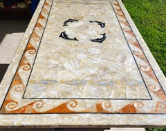 Semi Precious Stone Dining Table Inlaid Orcas Fish Custom Made