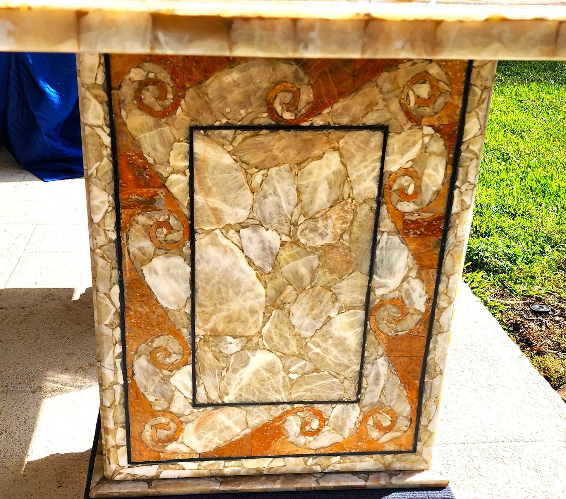 Agate Semi Precious Stone Dining Table Inlaid Orcas Fish Custom Made For Sale
