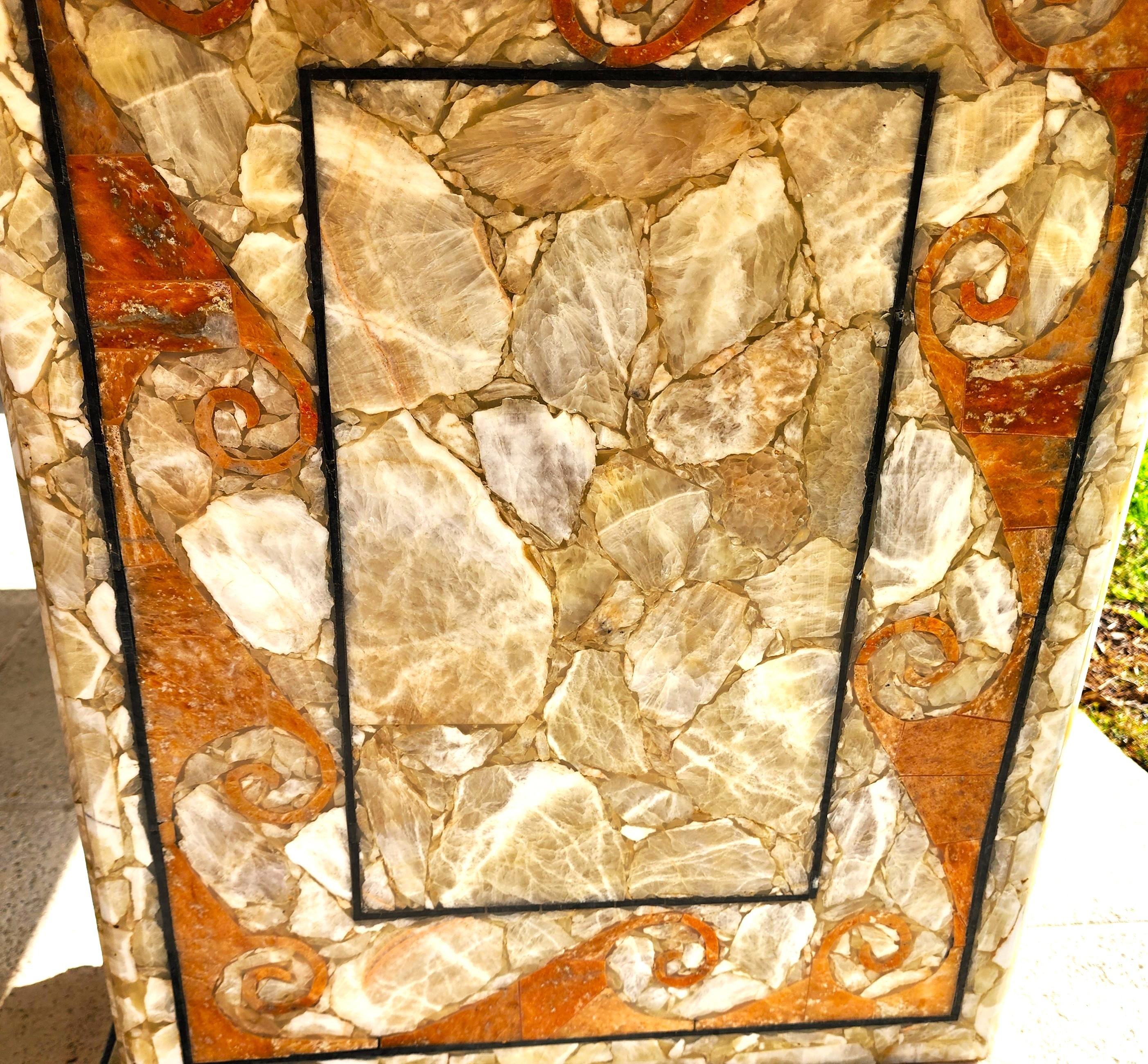 Semi Precious Stone Dining Table Inlaid Orcas Fish Custom Made For Sale 1