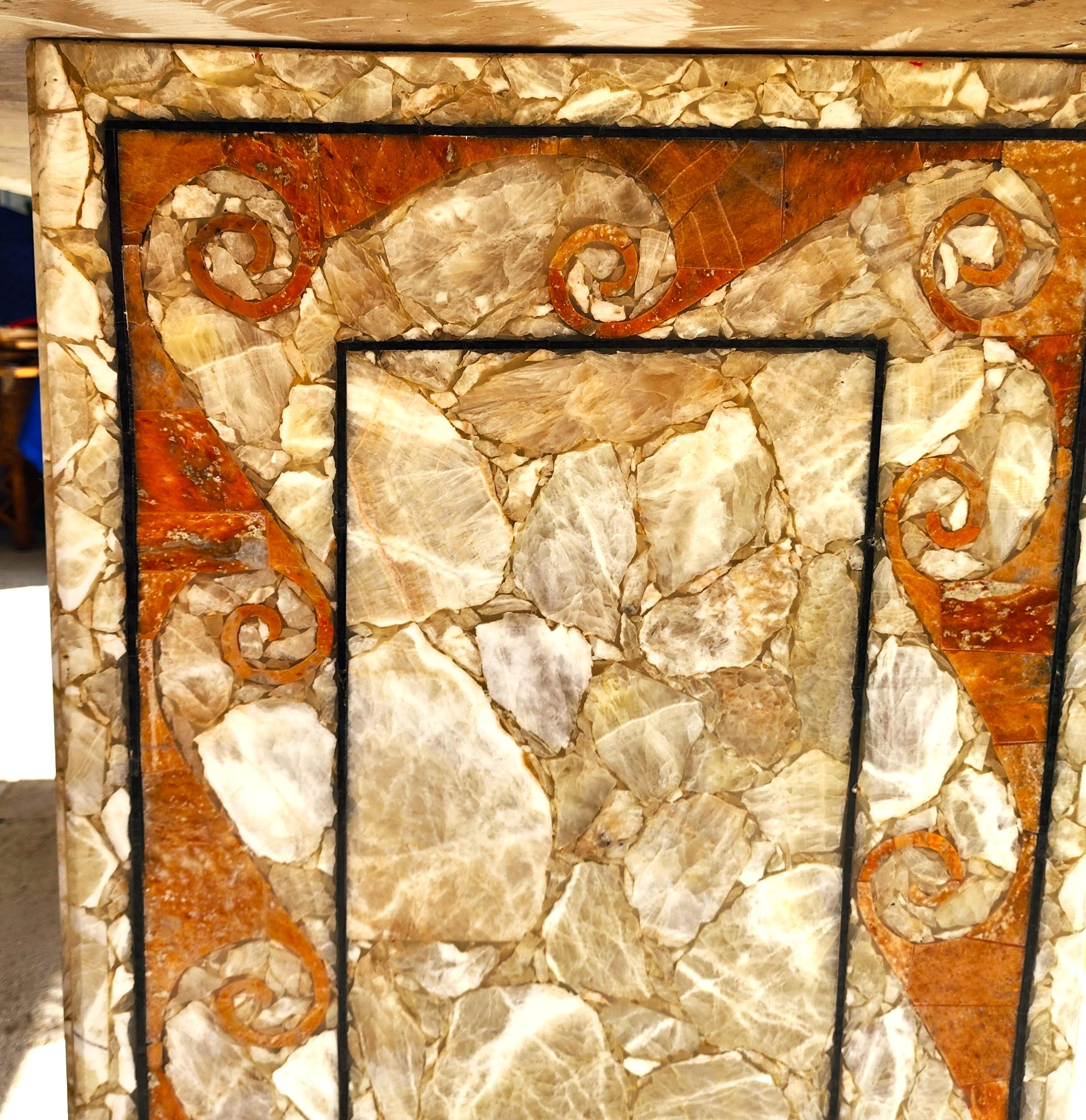 Semi Precious Stone Dining Table Inlaid Orcas Fish Custom Made For Sale 2