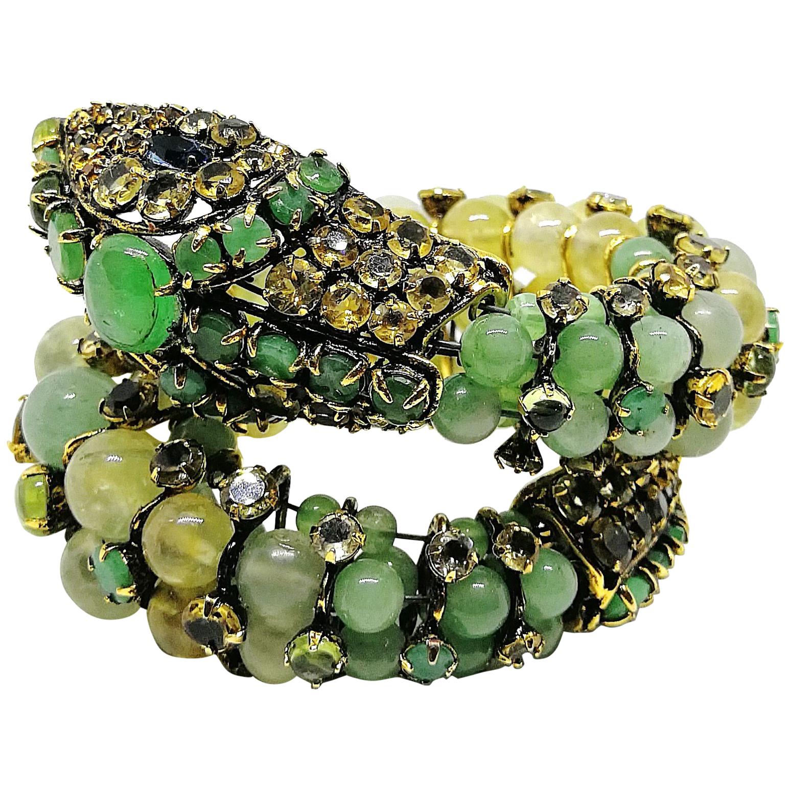Semi precious stones and paste large  'snake' bracelet, Iradj Moini, USA, 2000s