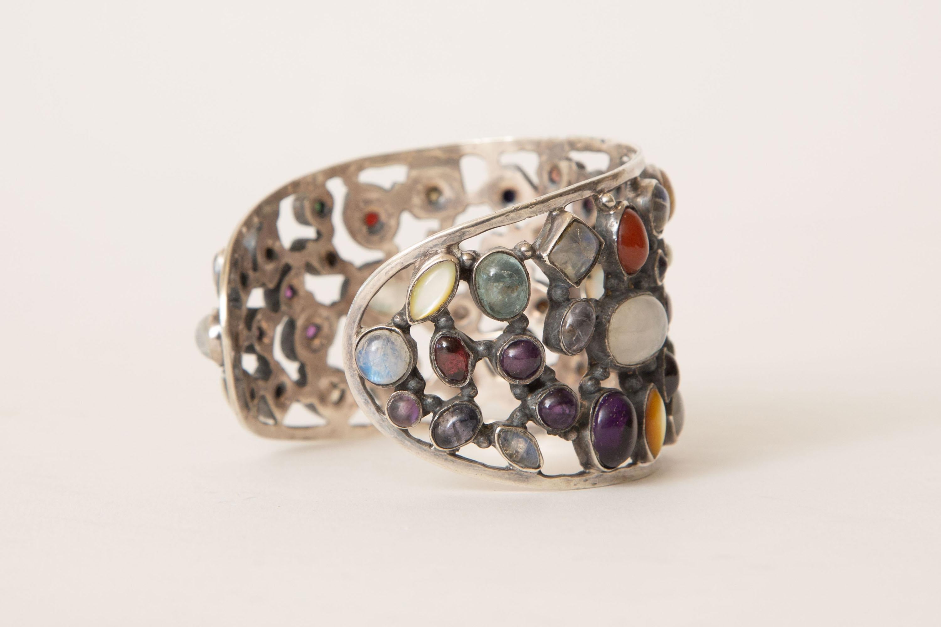 sterling silver cuff bracelet with stones