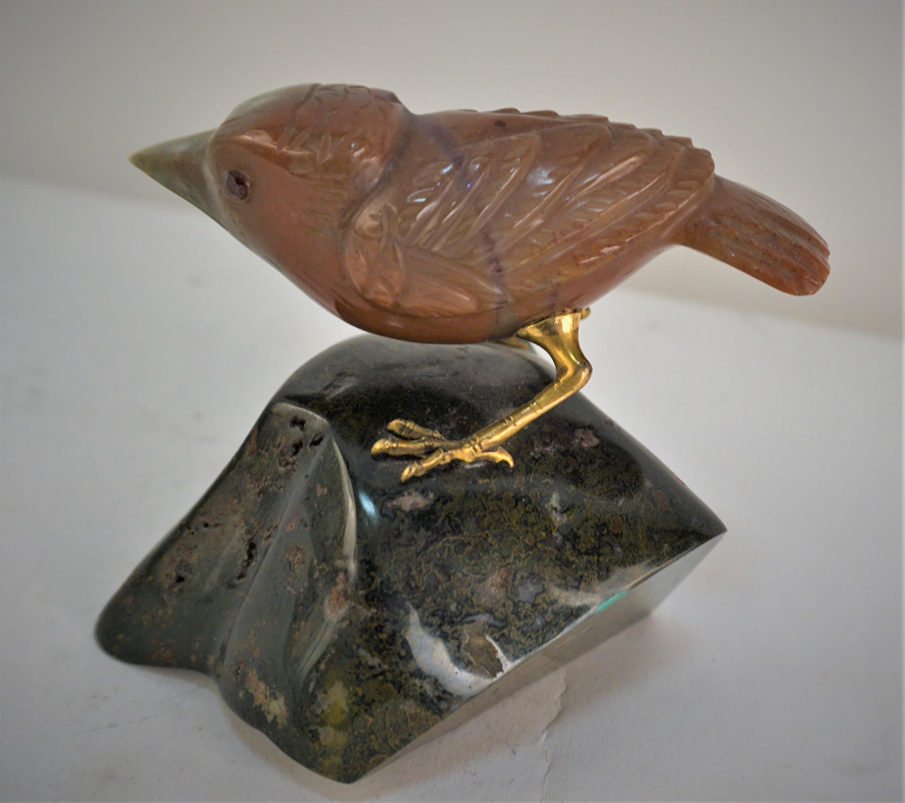 Semi Precious Stones Hand Carved Bird Sculpture In Good Condition For Sale In Fairfax, VA