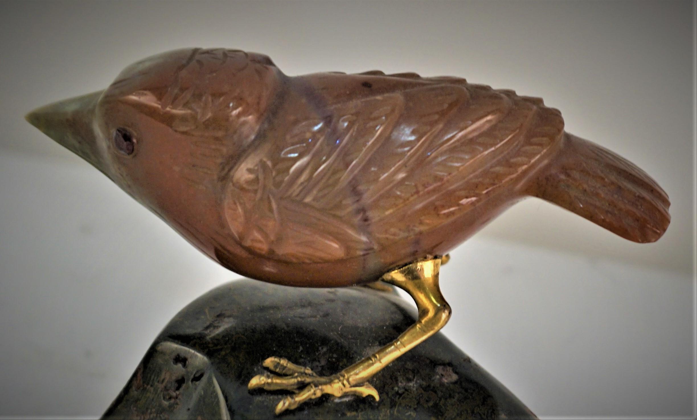 20th Century Semi Precious Stones Hand Carved Bird Sculpture For Sale