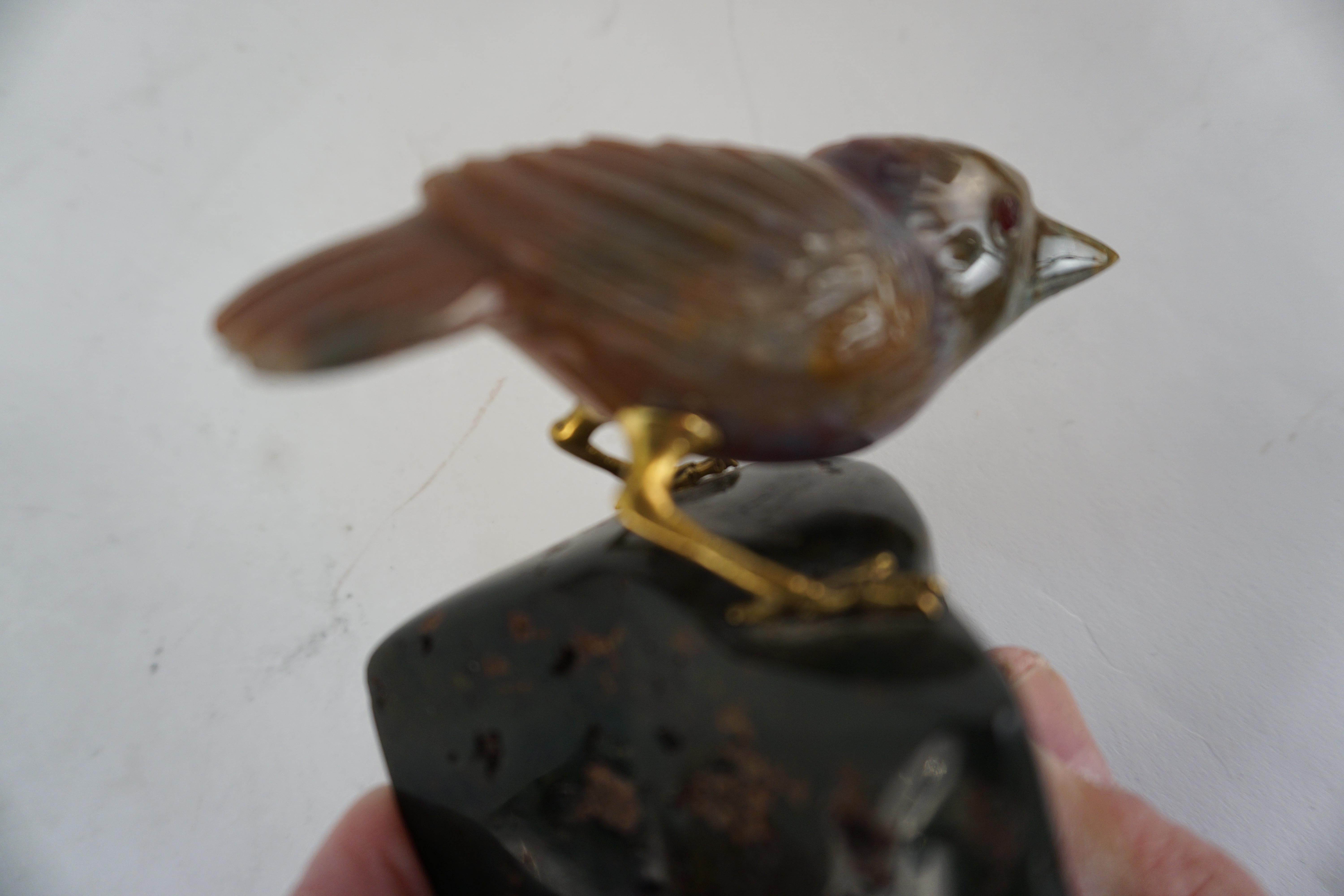 Semi Precious Stones Hand Carved Bird Sculpture For Sale 4