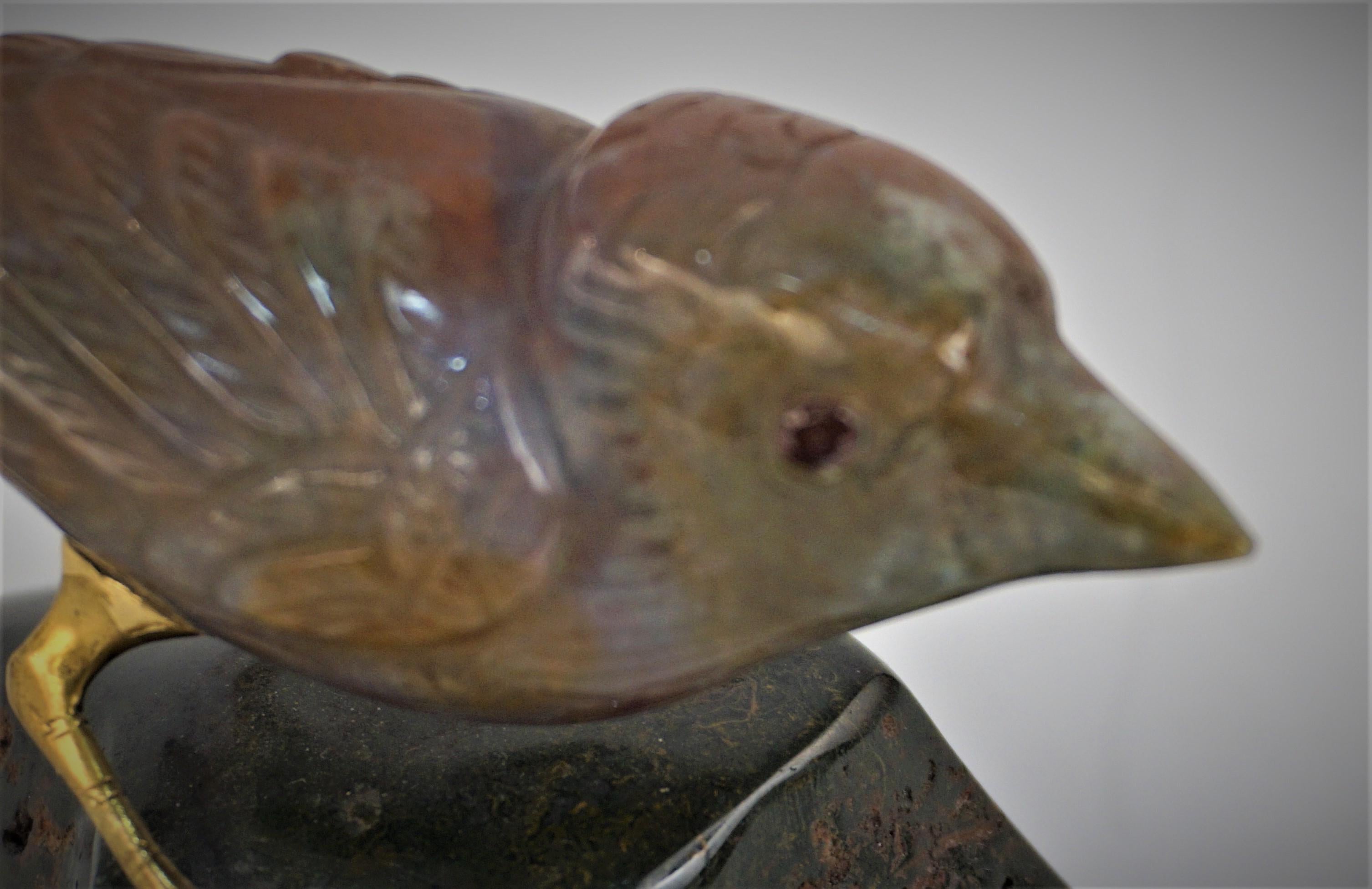 Semi Precious Stones Hand Carved Bird Sculpture For Sale 5