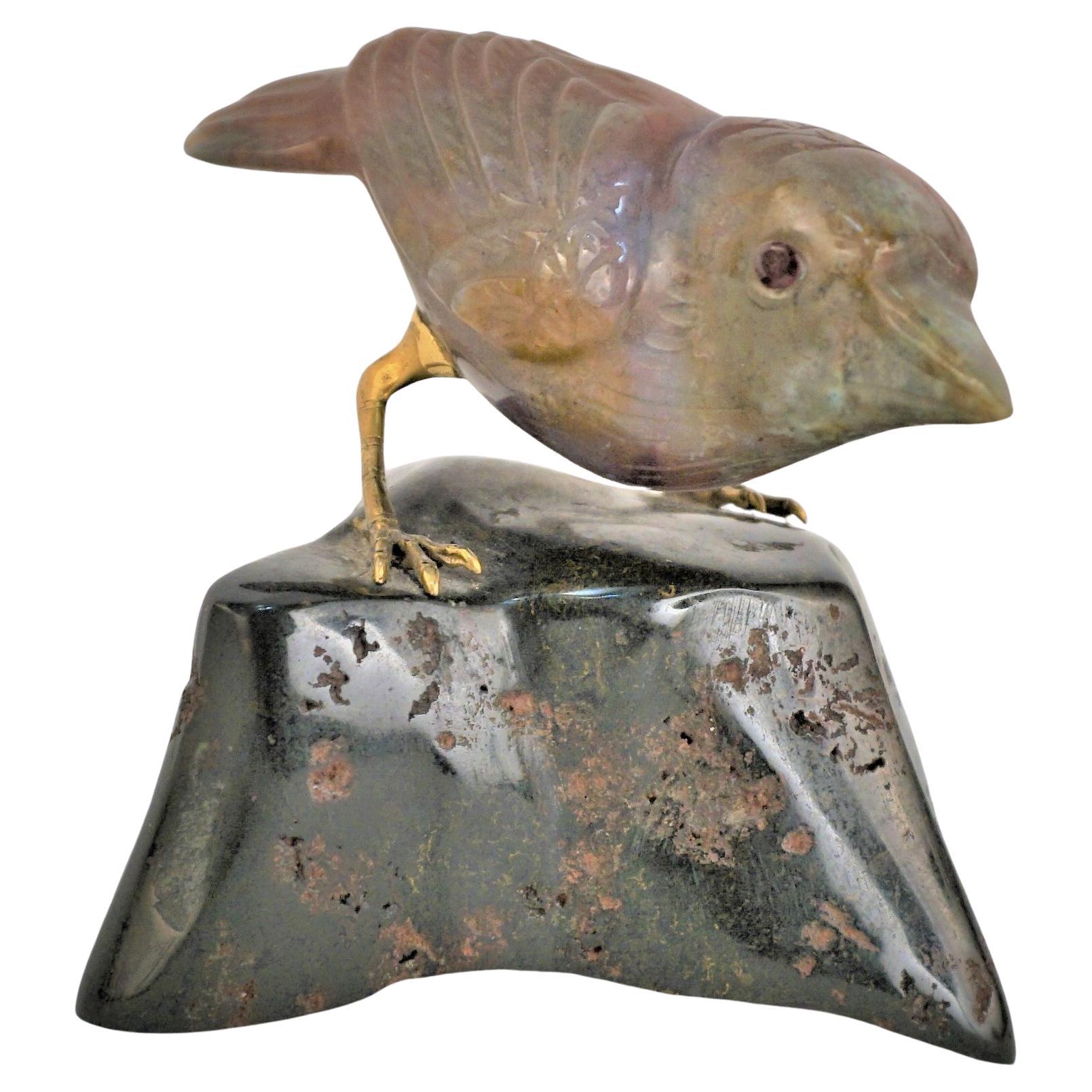 Semi Precious Stones Hand Carved Bird Sculpture For Sale