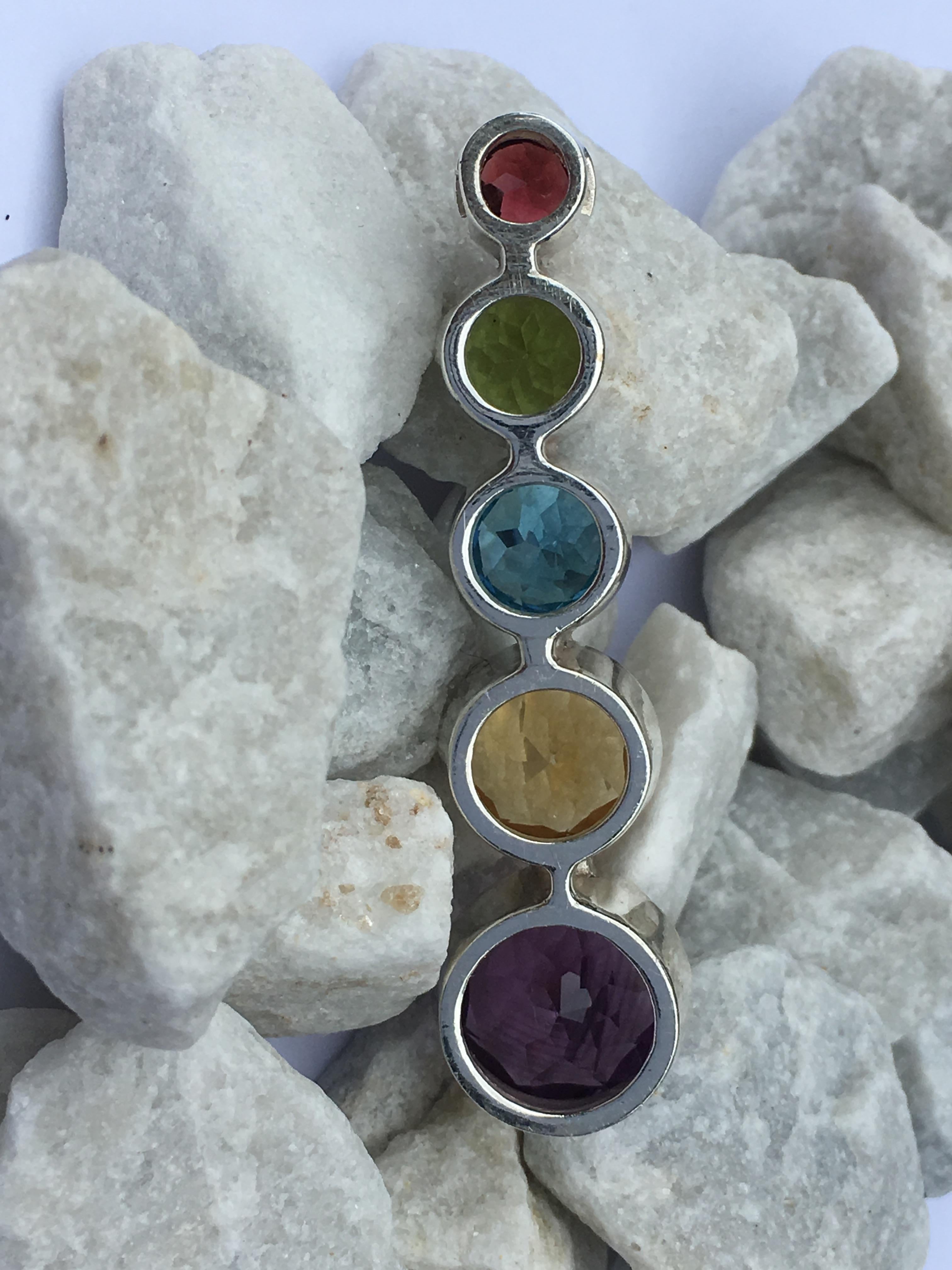 Semi Precious Stones Pendant set In Sterling Silver For Sale 4