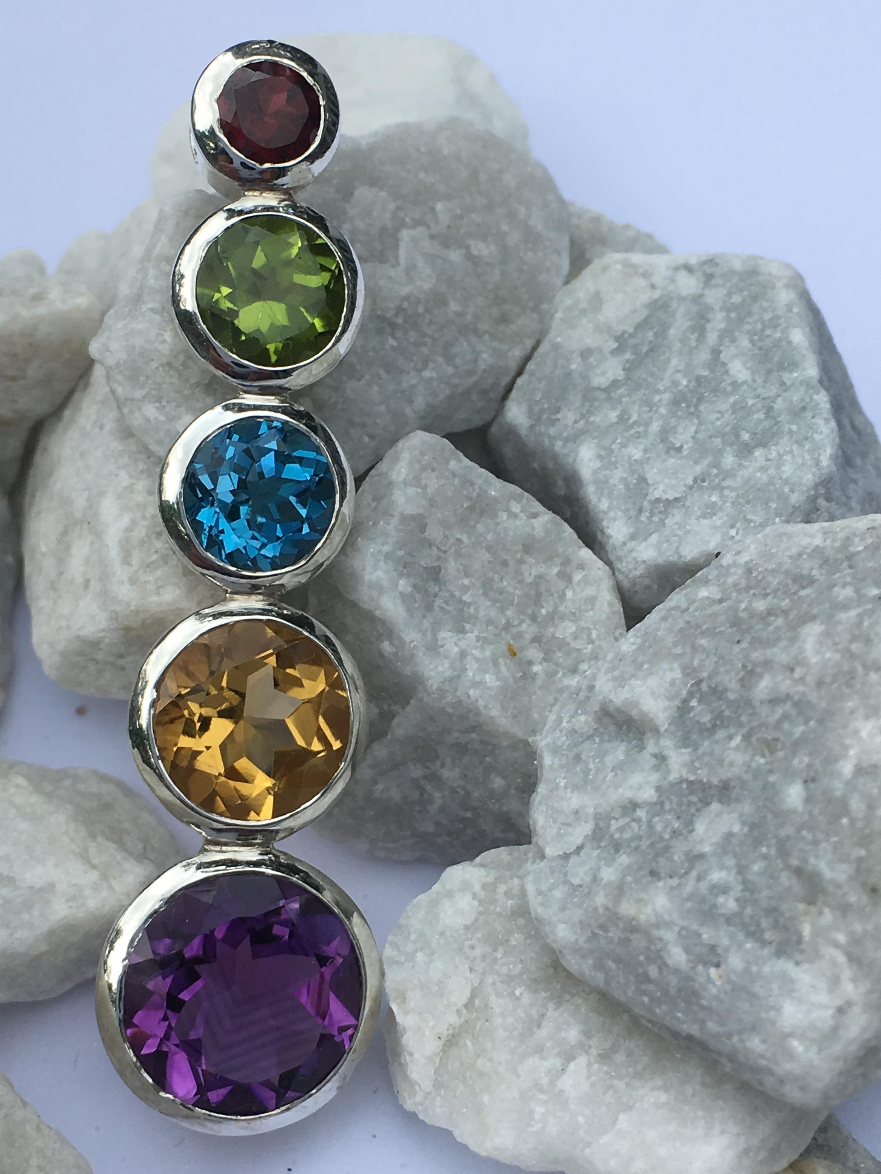 Semi Precious Stones Pendant set In Sterling Silver For Sale 6
